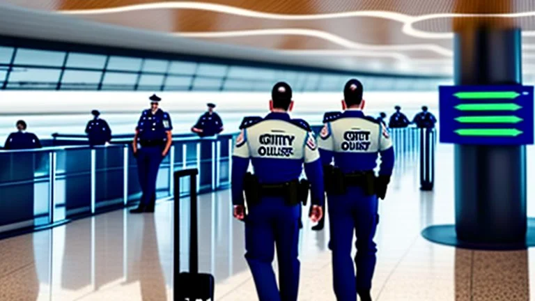 2 security officers escort upset customer away from airport lounge