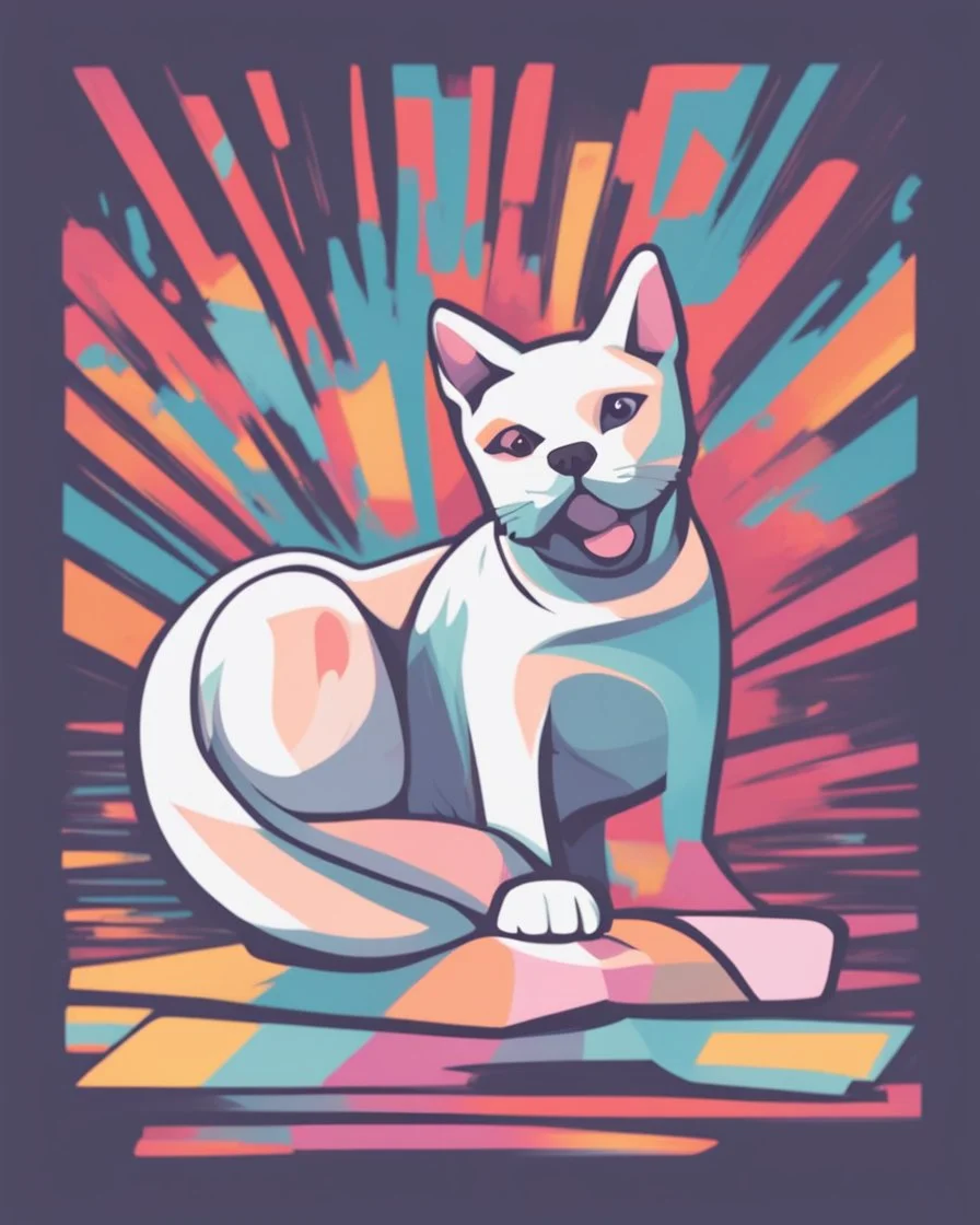 /imagine prompt: Zen Pup::2 Cubism, Pop art, Minimalism, Pastel colors, Surrealism, Cat memes:: t-shirt vector, center composition graphic design, splash brush,plain background::2 mockup::-2 --upbeta --ar 1:1