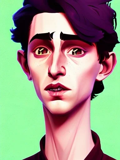 Portrait of a 30 year old strange gay warlock like Timothee Chalamet