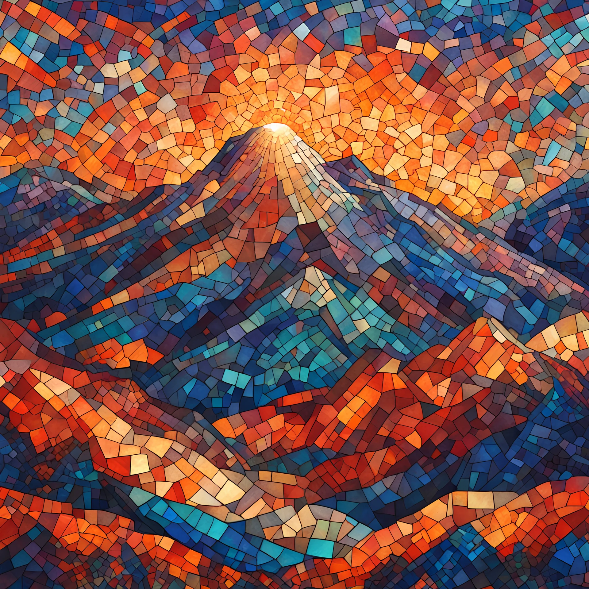 Fire on the Mountain, in vibrant mosaic art style