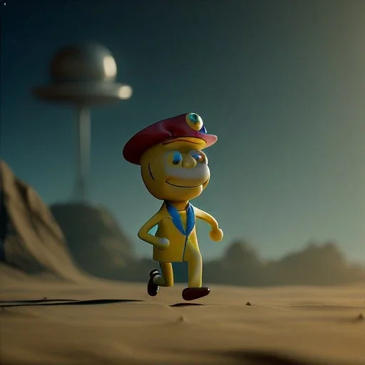 Mr. Peanut running away from an alien spaceship