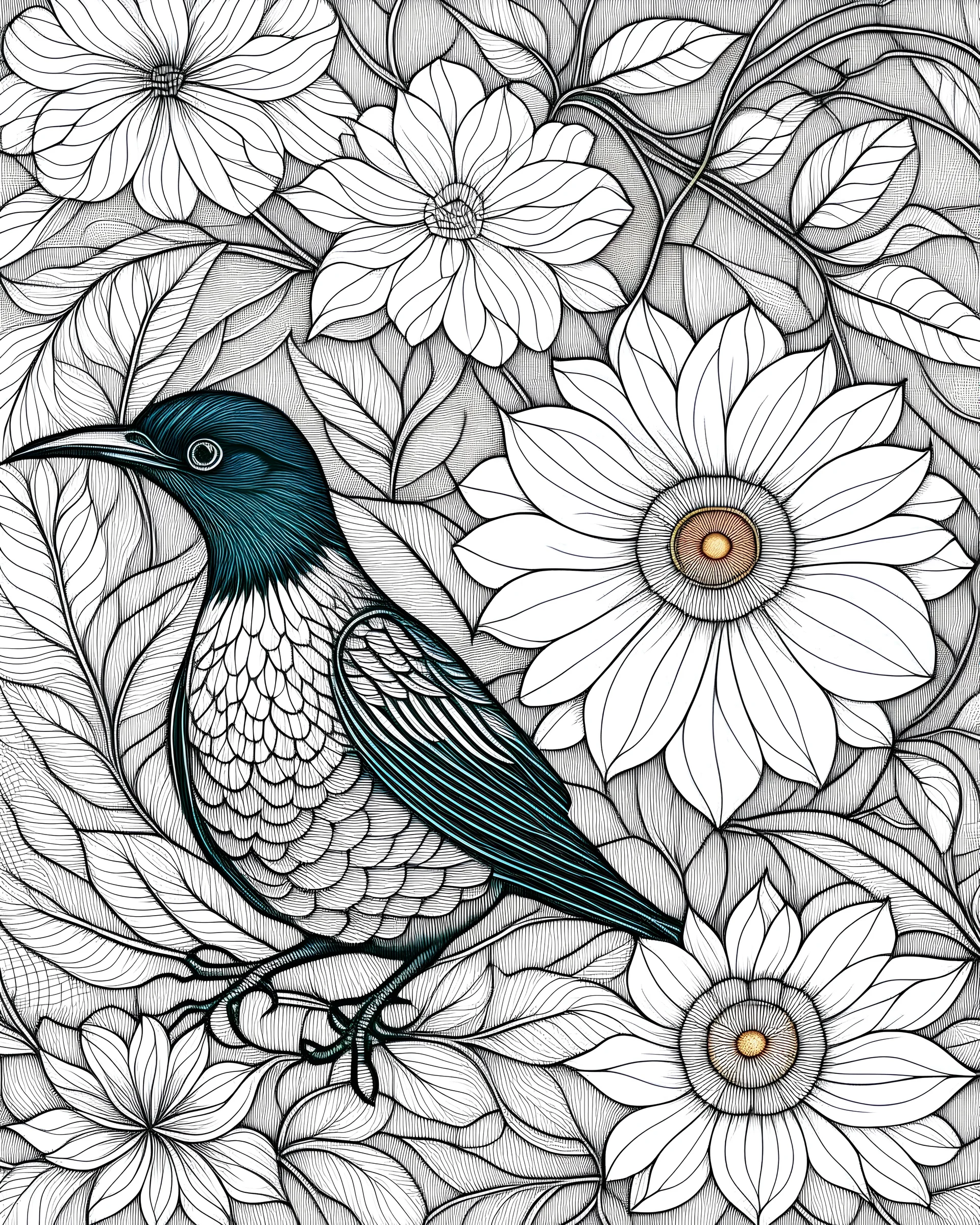 Finding Serenity in Flora and Fauna, coloring page.