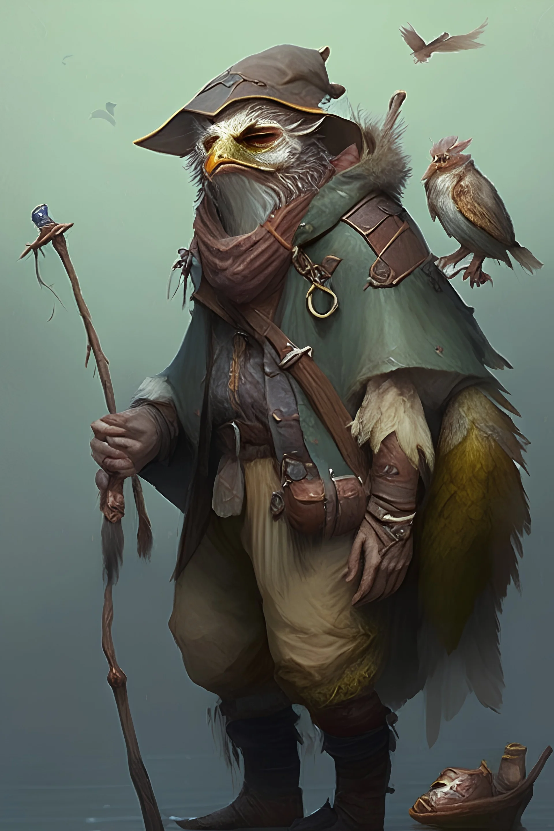 fantasy character, d&d, owlin, young, fisherman, leathers