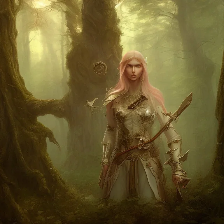 portrait of fantasy cleric elf in the woods painted by william turner