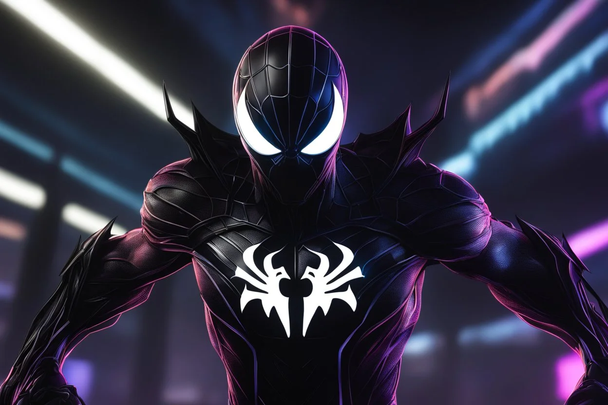 symbiote in 8k solo leveling shadow drawing style, bat model, neon lights, intricate details, highly detailed, high details, detailed portrait, masterpiece,ultra detailed, ultra quality