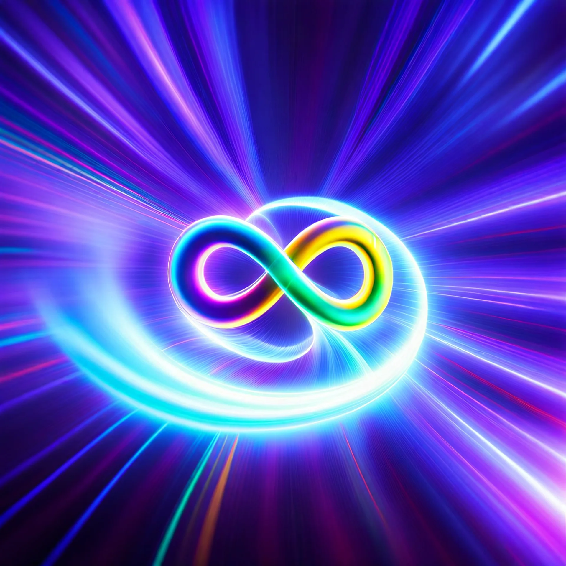 infinity symbol brightly coloured ∞ moving at warp speed, colours from infinity flowing through image with speed, DSLR with a 80mm lens, set to f/16 and a slow shutter speed of 1/15s, striking, chiaroscuro, dramatic, captivating, powerful, fantasy, beautiful, octane render, 16k post-production, artstation: award-winning: atmospheric: commanding: fantastical: clarity: ultra quality: striking: brilliance: stunning colors: amazing depth; lens: f/11, 35mm