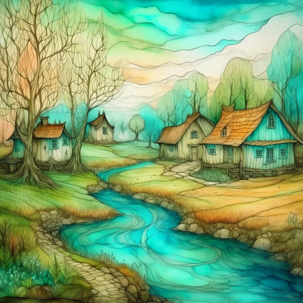 The place where the Dream and its followers live. Watercolor, fine drawing, beautiful van gogh landskape, pixel graphics, lots of details, pastel aqua colors, delicate sensuality, realistic, high quality, work of art, hyperdetalization, professional, filigree, hazy haze, hyperrealism, professional, transparent, delicate pastel tones, back lighting, contrast, fantastic, nature+space, Milky Way, fabulous, unreal, translucent, glowing