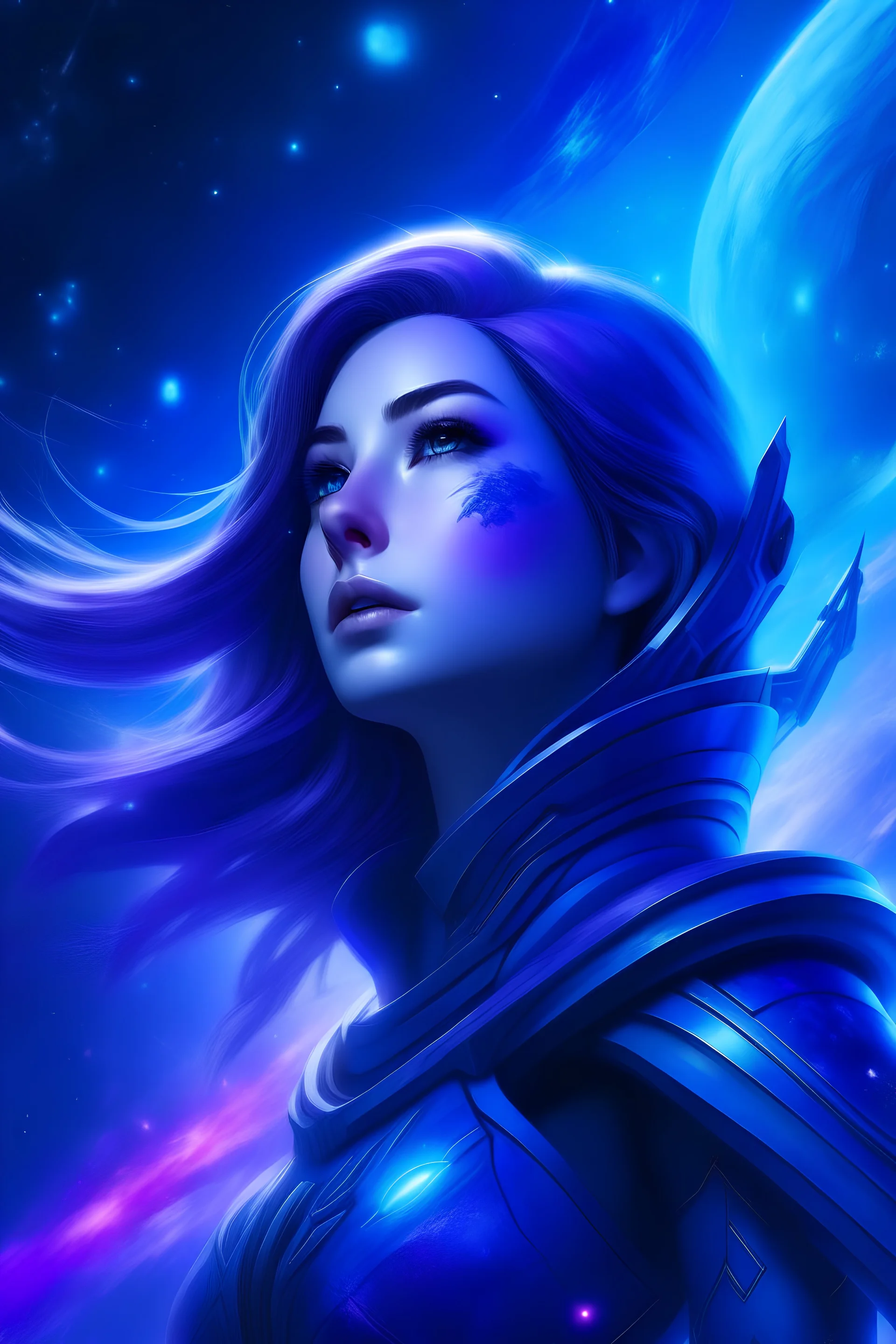 galaxy sky, purple, light, blue, wonderfull woman spaceship leader, command