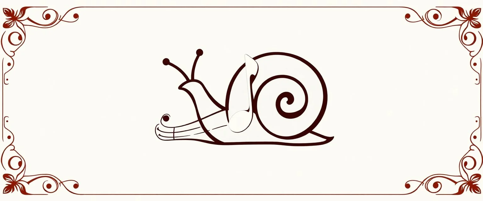 a 3d snail musical note business logo, with ornate note border