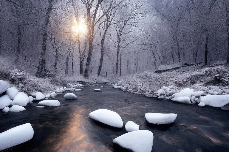  stone path lit river winter