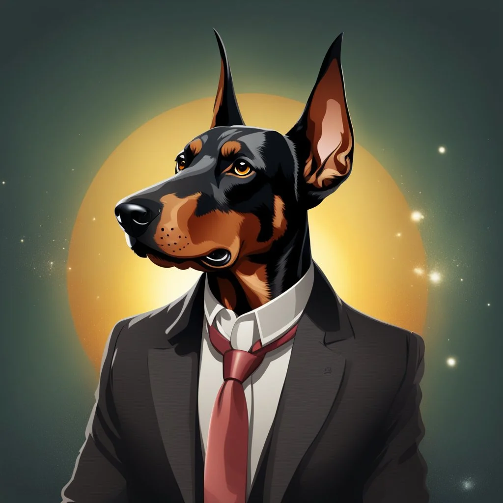 Doberman dog anthropomorphic digital art 8k