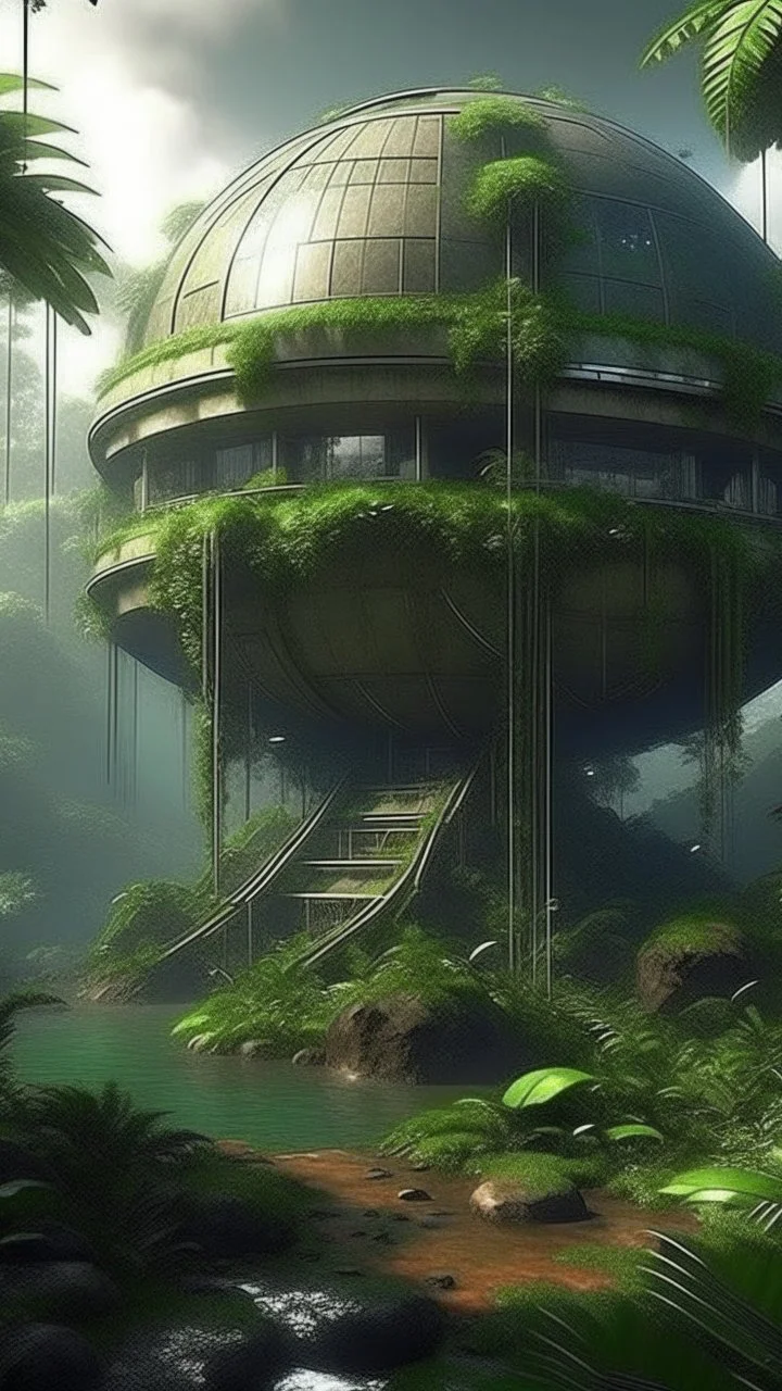 sci fi planet jungle retreat, beautiful, futuristic