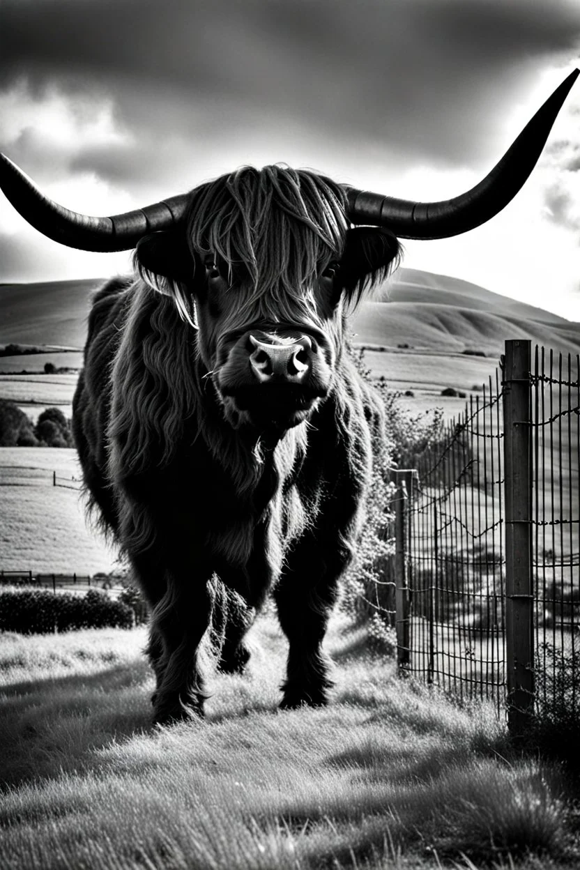 Giant black metal highland cow