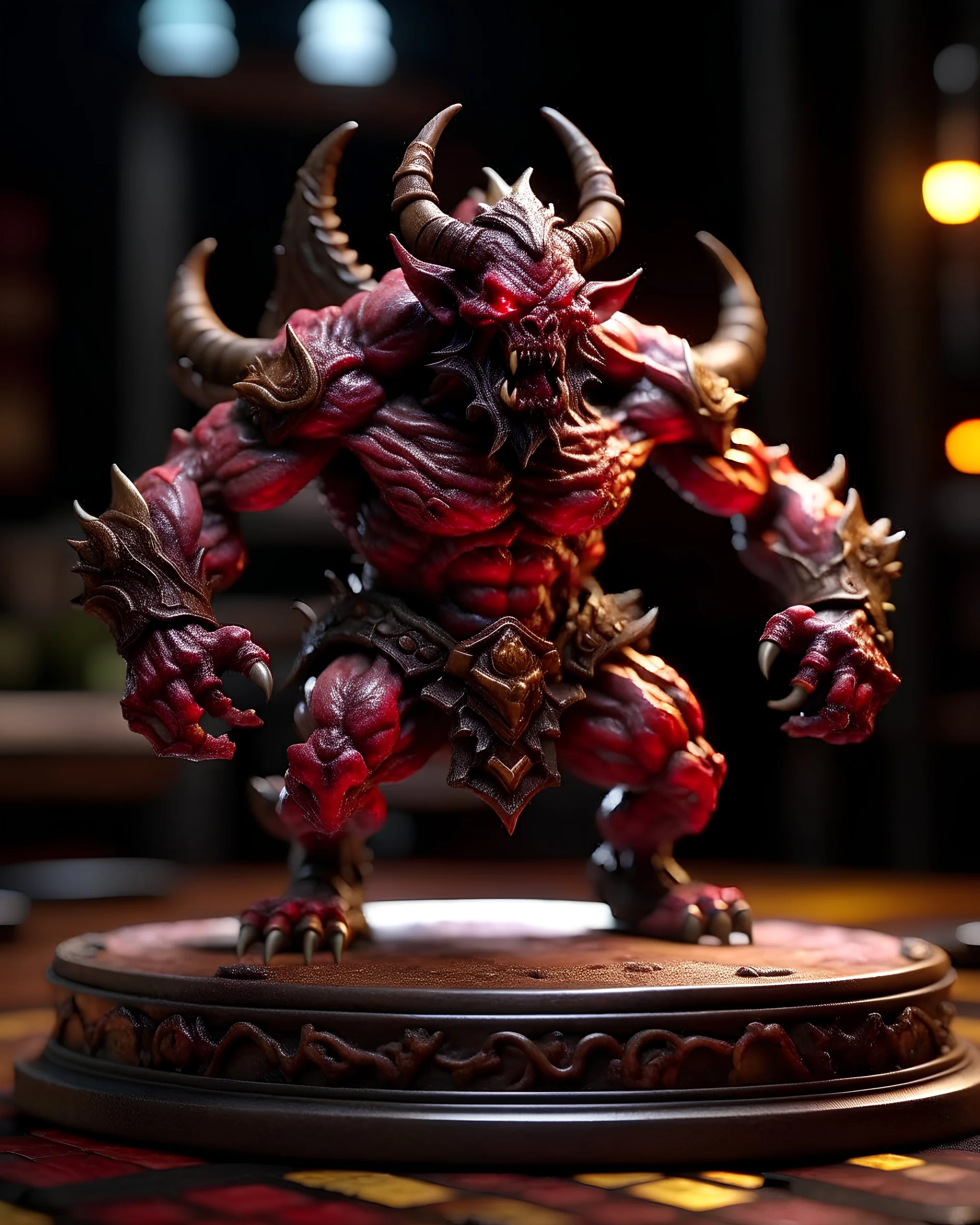 tabletop role-playing miniature of a diablo-balrog-predator-hybrid. full body. concept art in the style of william morris dante Gabriel rosetti alab lee. hyperrealism 4K ultra HD unreal engine 5 photorealism.