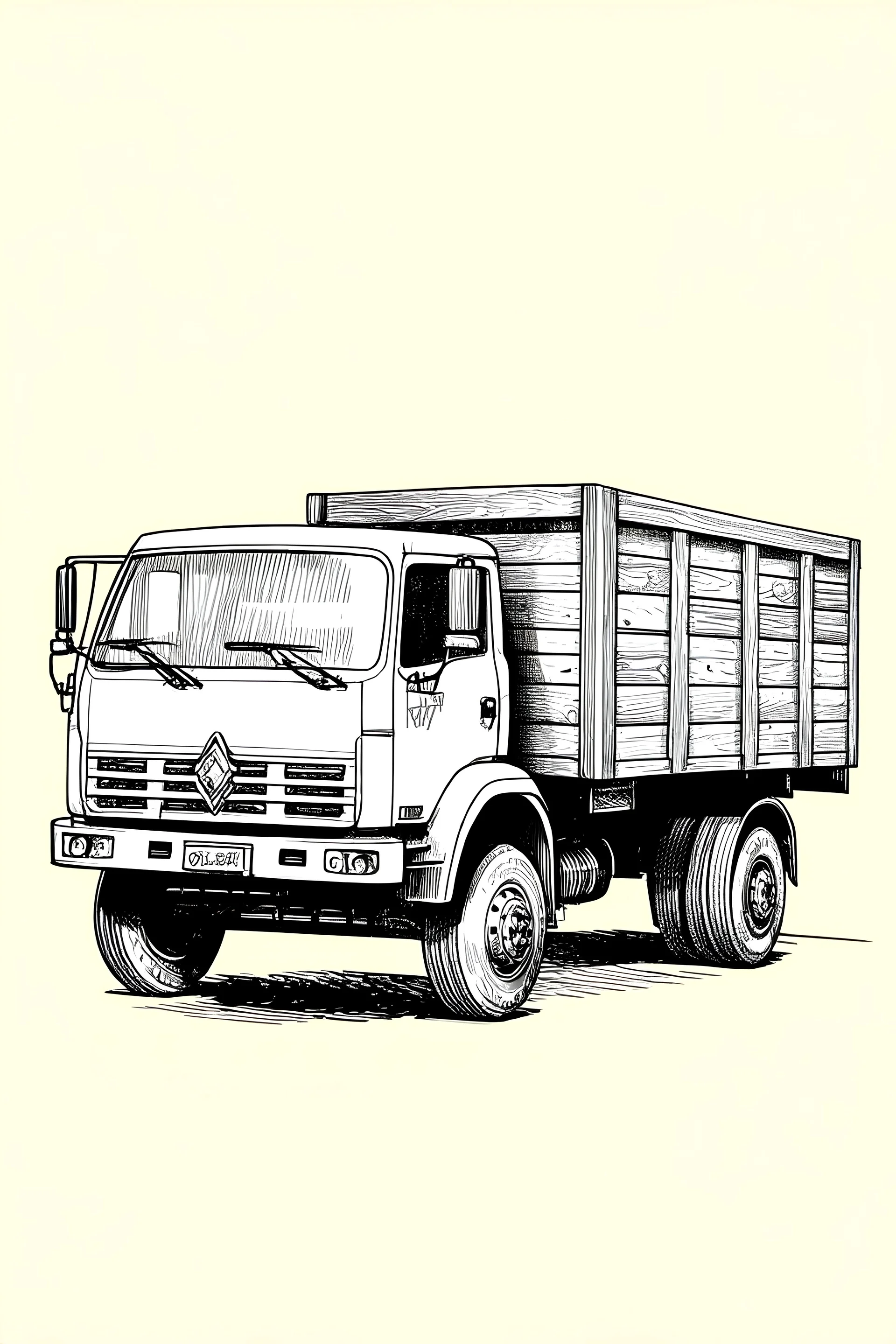 Gambar sketsa truk dari kayu