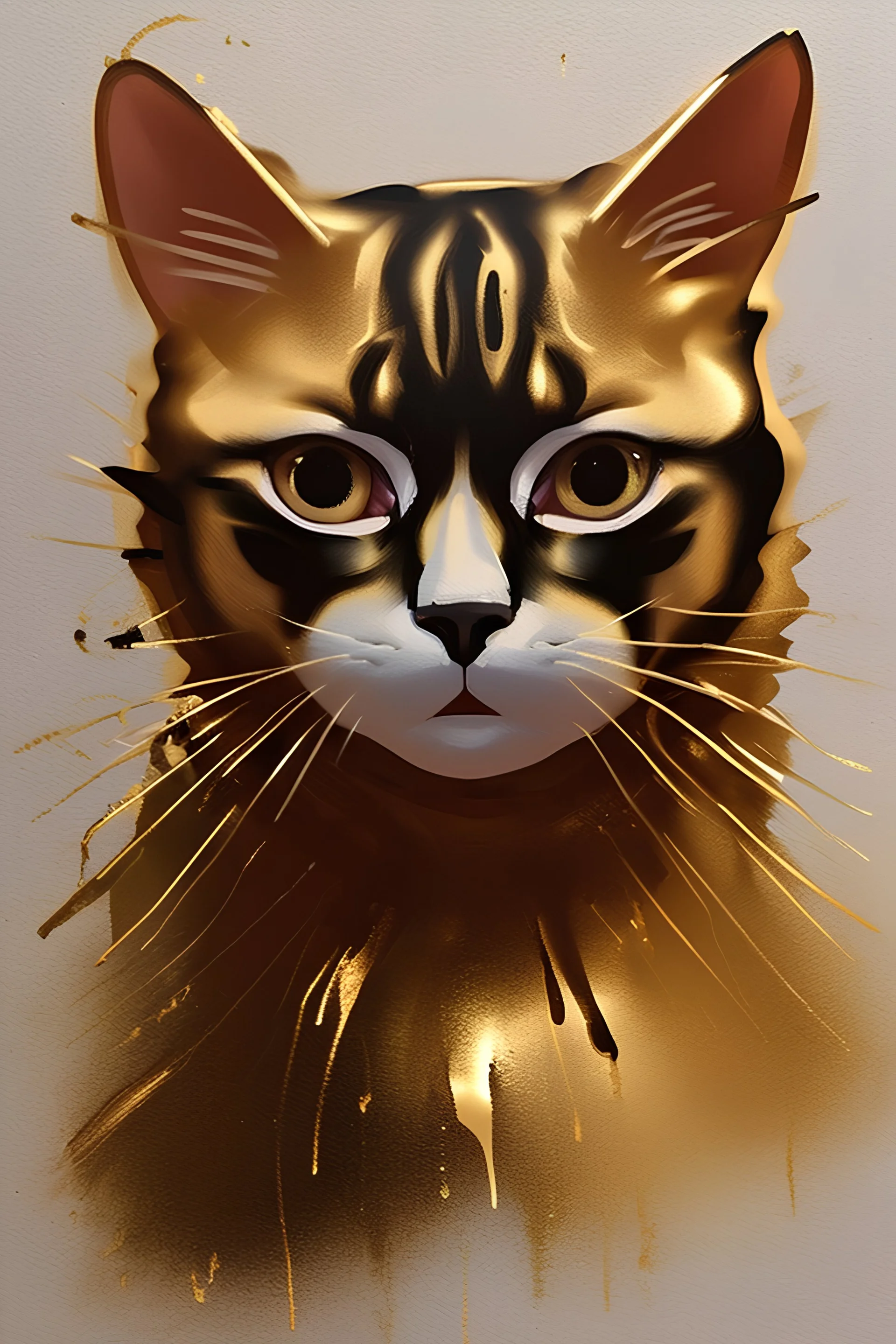 cat face made from dark gold dripping paint