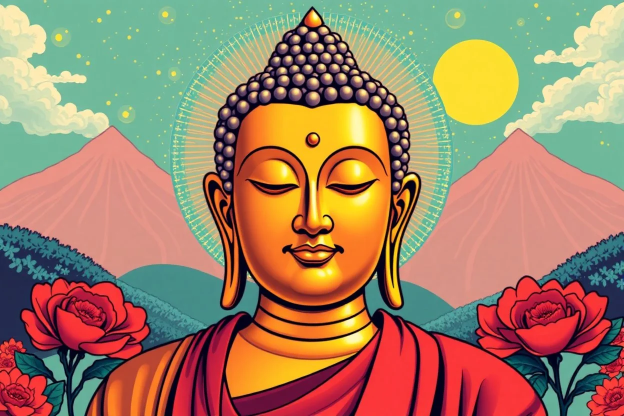 pop art pixels 1000 images budha in the style of fusaka