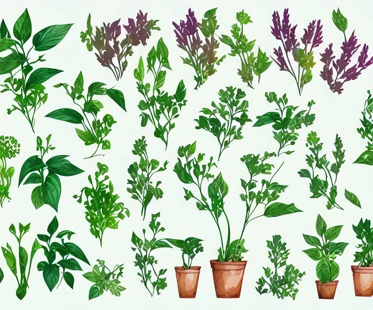 vector plants and herb set illustration. watercolor