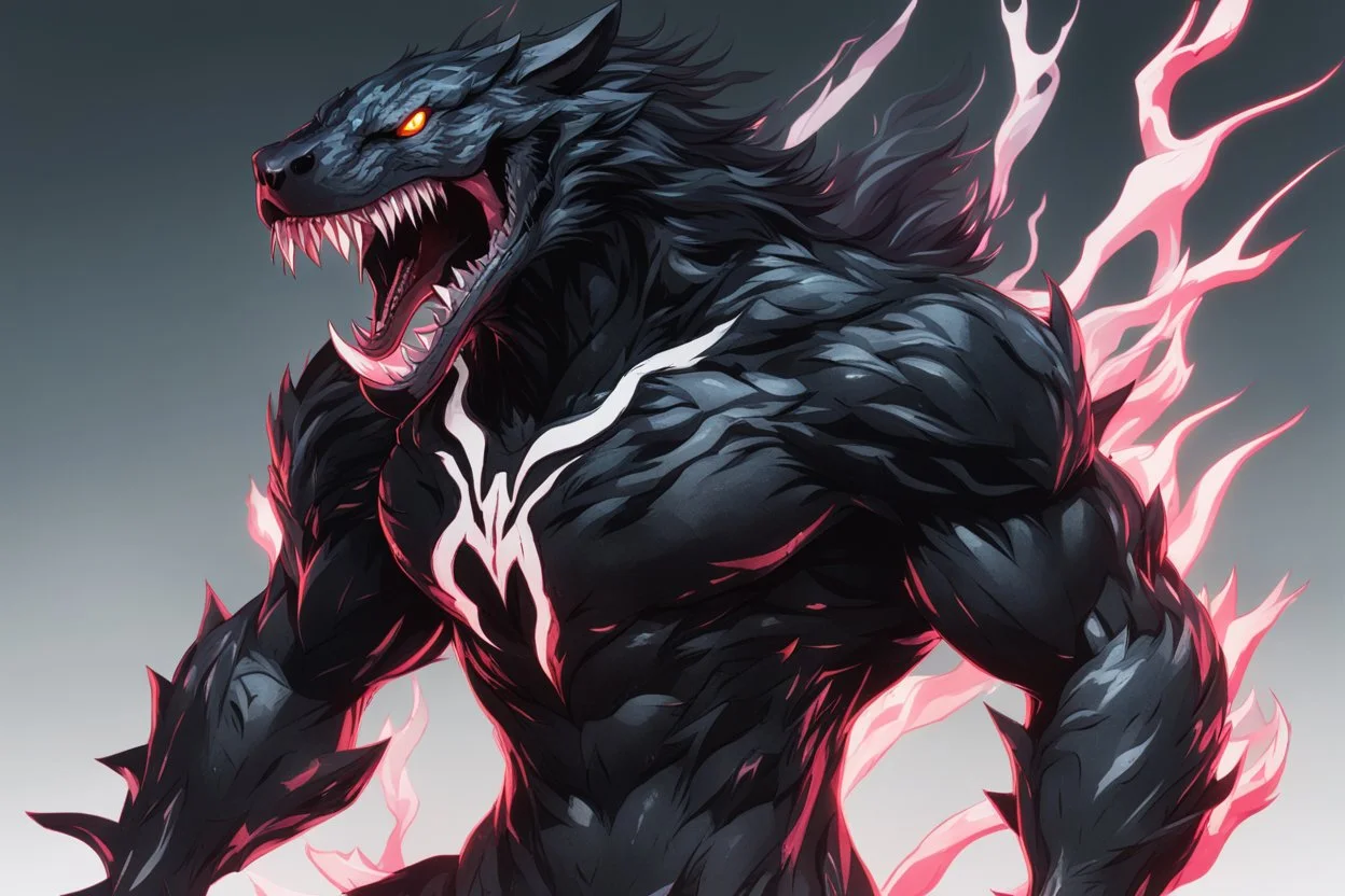 Venom beast in 8k solo leveling shadow artstyle, ice wolf them, neon effect, full body, ice, intricate details, highly detailed, high details, detailed portrait, masterpiece,ultra detailed, ultra quality