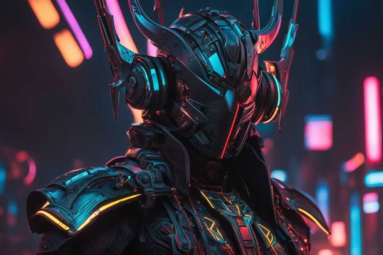 Dark cosmic yone in 8k live cyberpunk artstyle, cyber mask, two swords , close picture, neon lights, intricate details, highly detailed, high details, detailed portrait, masterpiece,ultra detailed, ultra quality