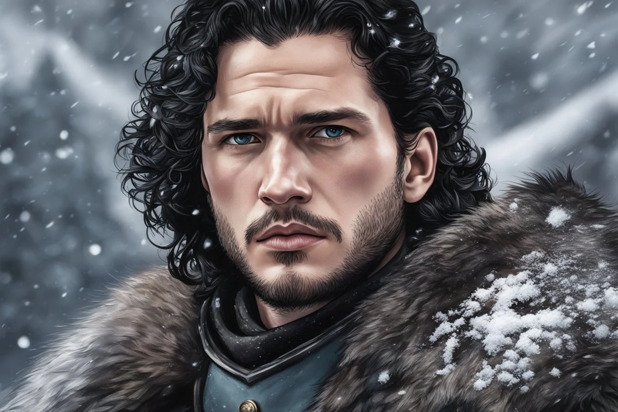 Jon Snow in 8k draw anime artstyle, winter them, close picture, fantasy world, intricate details, highly detailed, high details, detailed portrait, masterpiece,ultra detailed, ultra quality