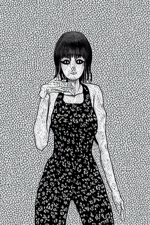 Portrait lady, full body shot, full-color long shot style of junji ito