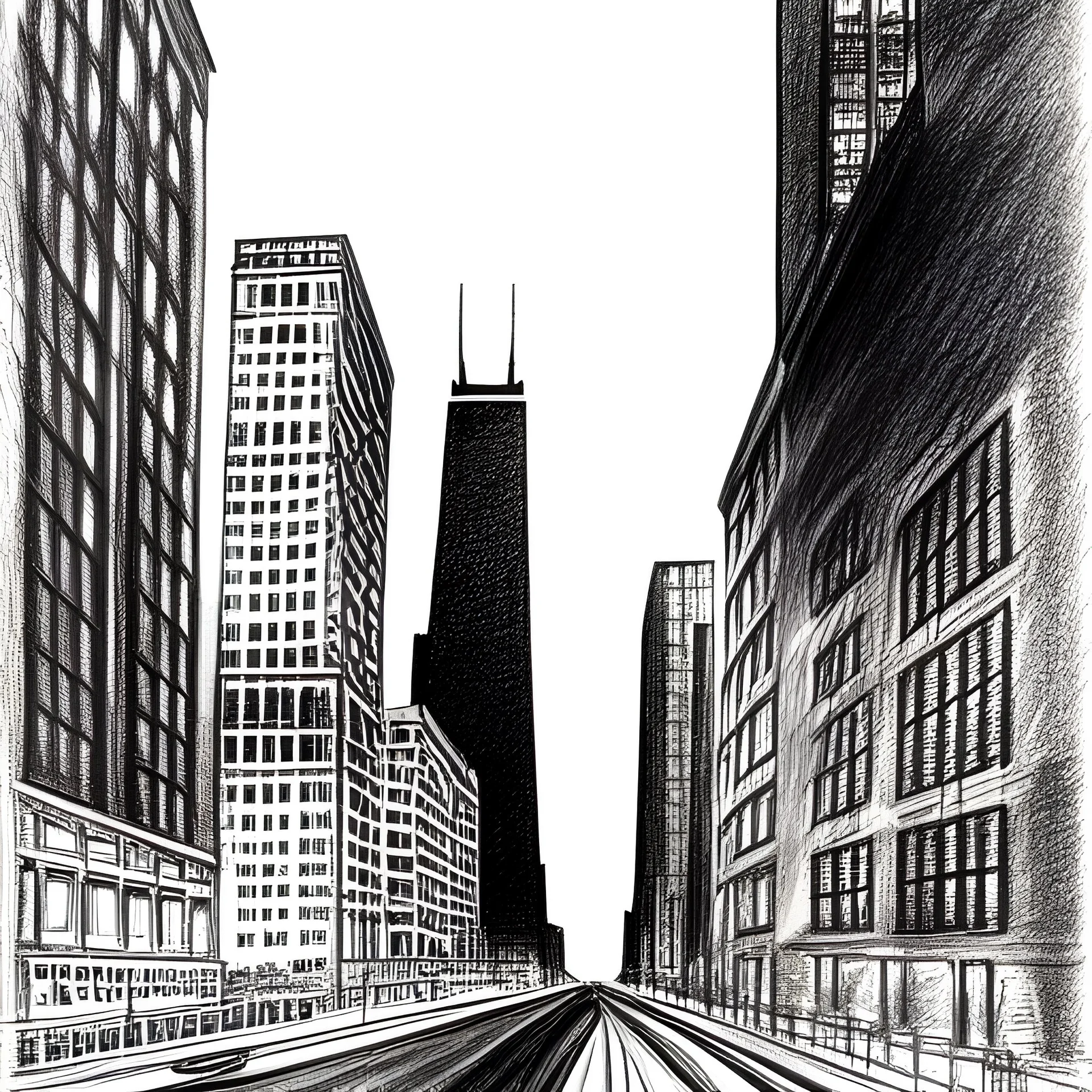 Chicago by john atkinson Grimshawcity drawing, perspective drawing, point perspective, architecture croquis drawing