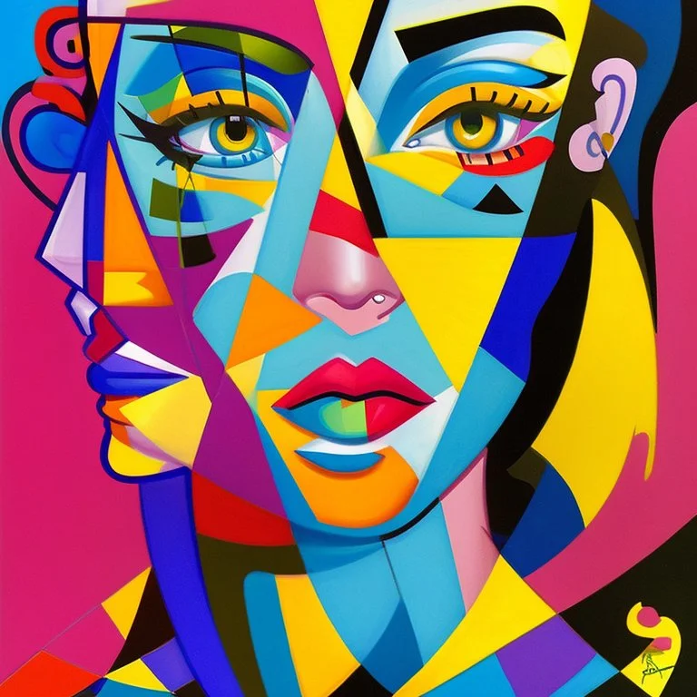 a painting of a woman with a colorful face, a cubist painting by Romero Britto, featured on pixiv, cubism, picasso, cubism, fauvism