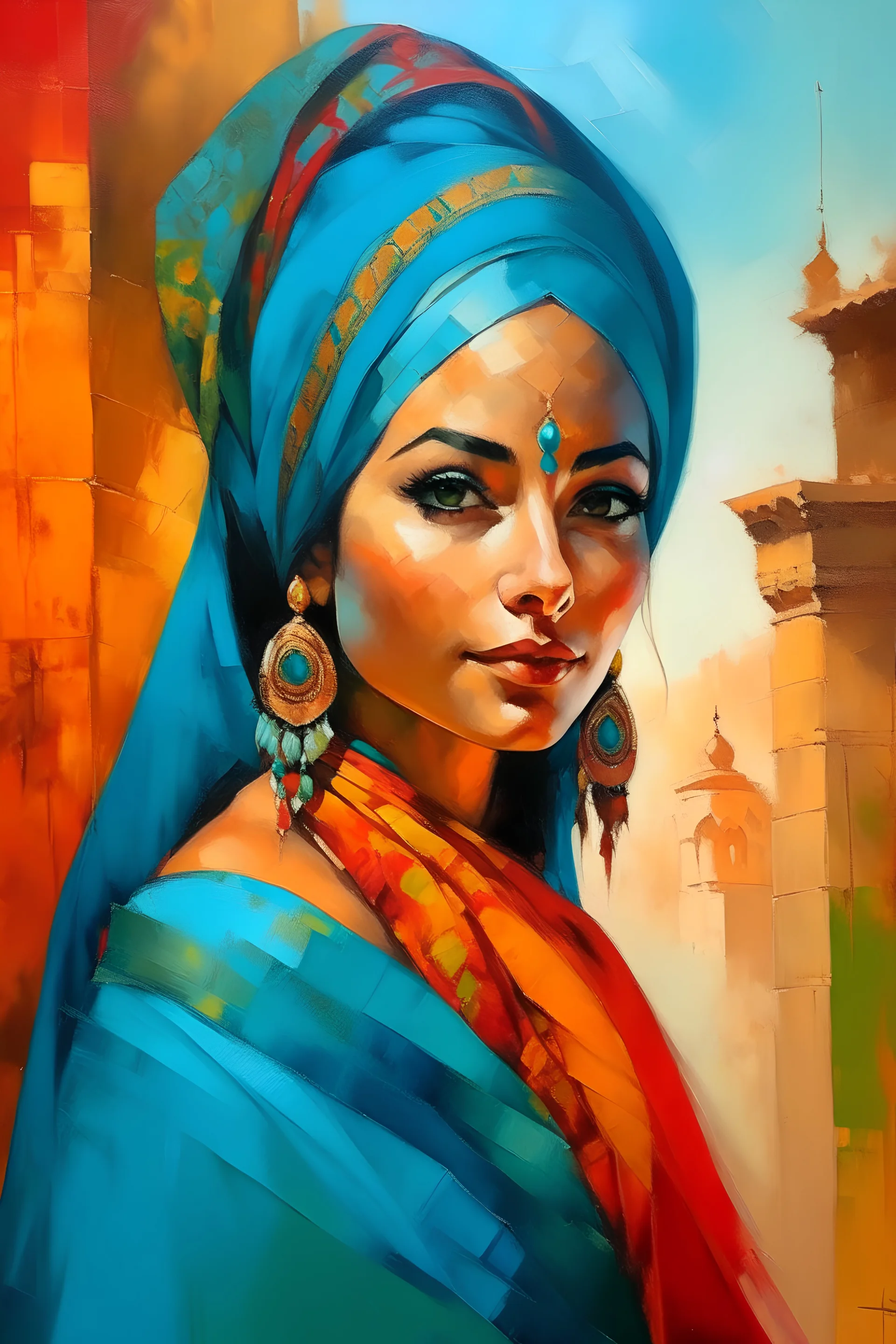 painting of orientalist, acrylic colors