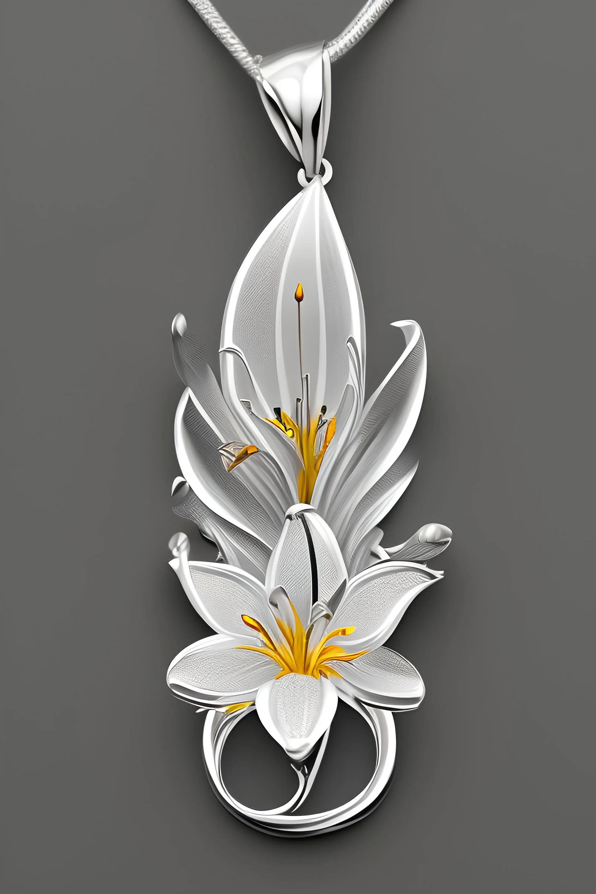 White gold tiger lily flower pendant
