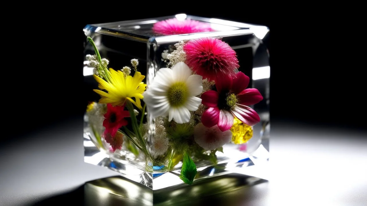 Flowers in a crystal cube