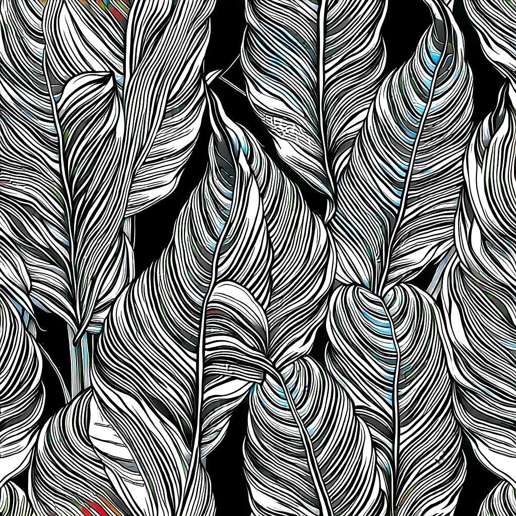 black and white banana leafs wallpaper pattern in vector lines