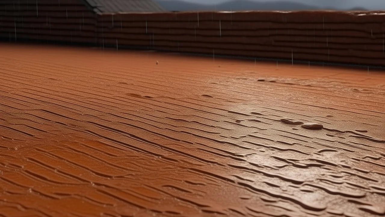 un tejado bajo la lluvia, en en el silencio después de la nevada. Atmósfera reflejos sobre el asfalto mojado, ocres de desierto. Técnica y estilo: textura de hormigón. Tema: la soledad.