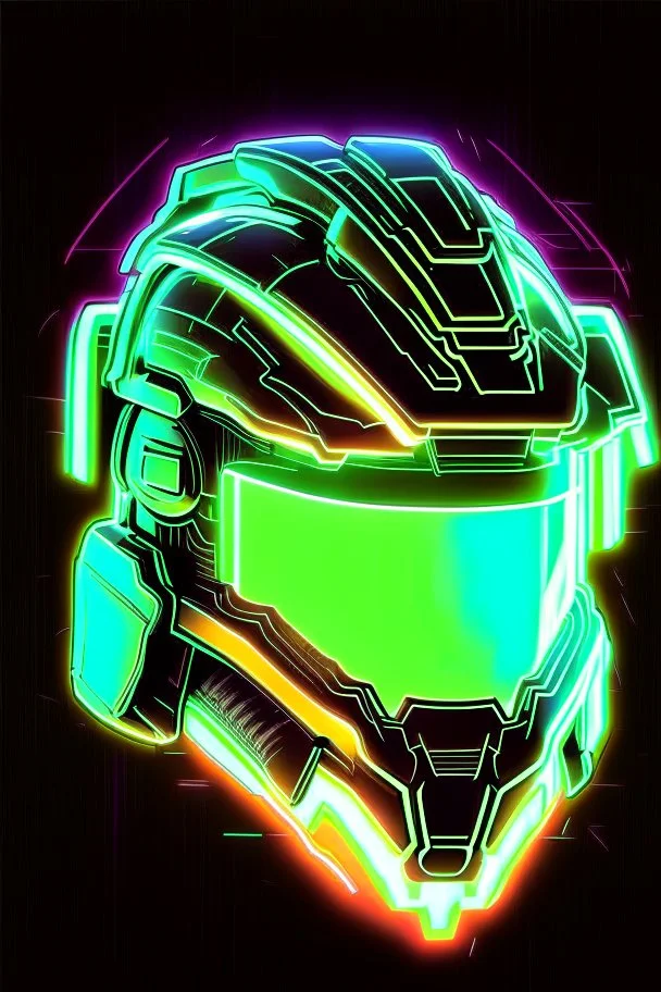 halo master chief helmet front 2d neon illustration