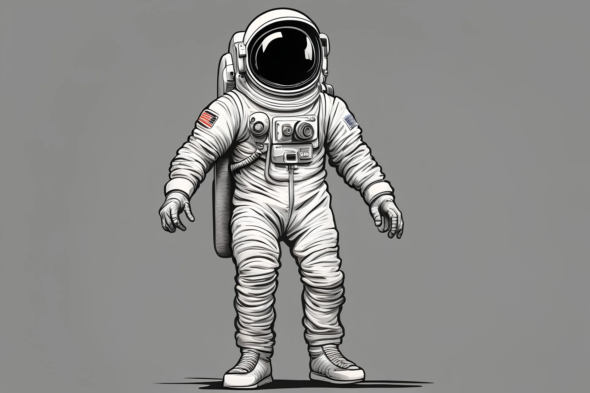 cartoony full body shot of an astronaut from the early 1960s