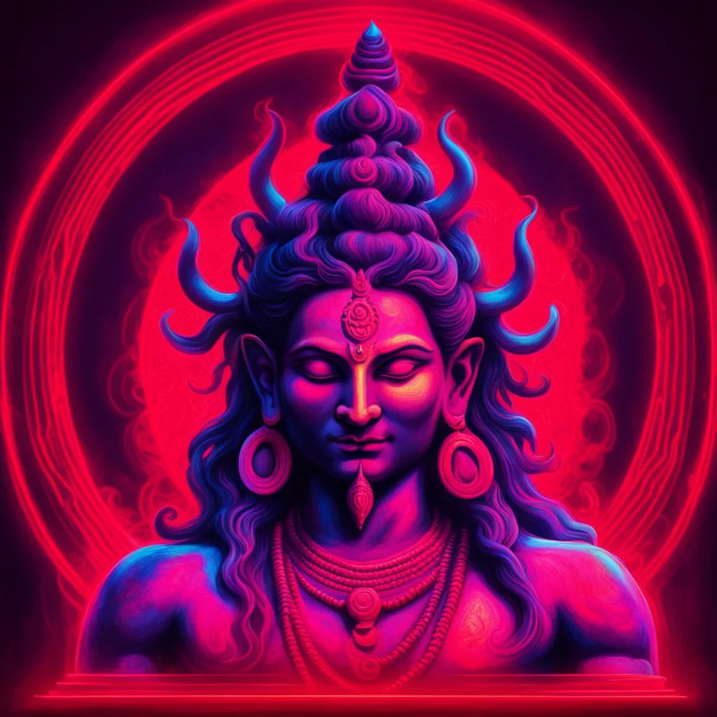 God shiva Demonic image in neon red color pallet