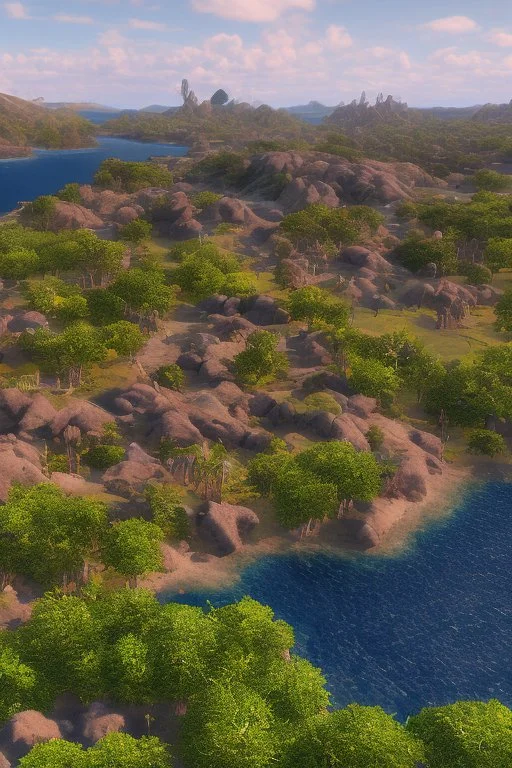 Animation image of an island full of wild warthog, 8k high quality real life animation