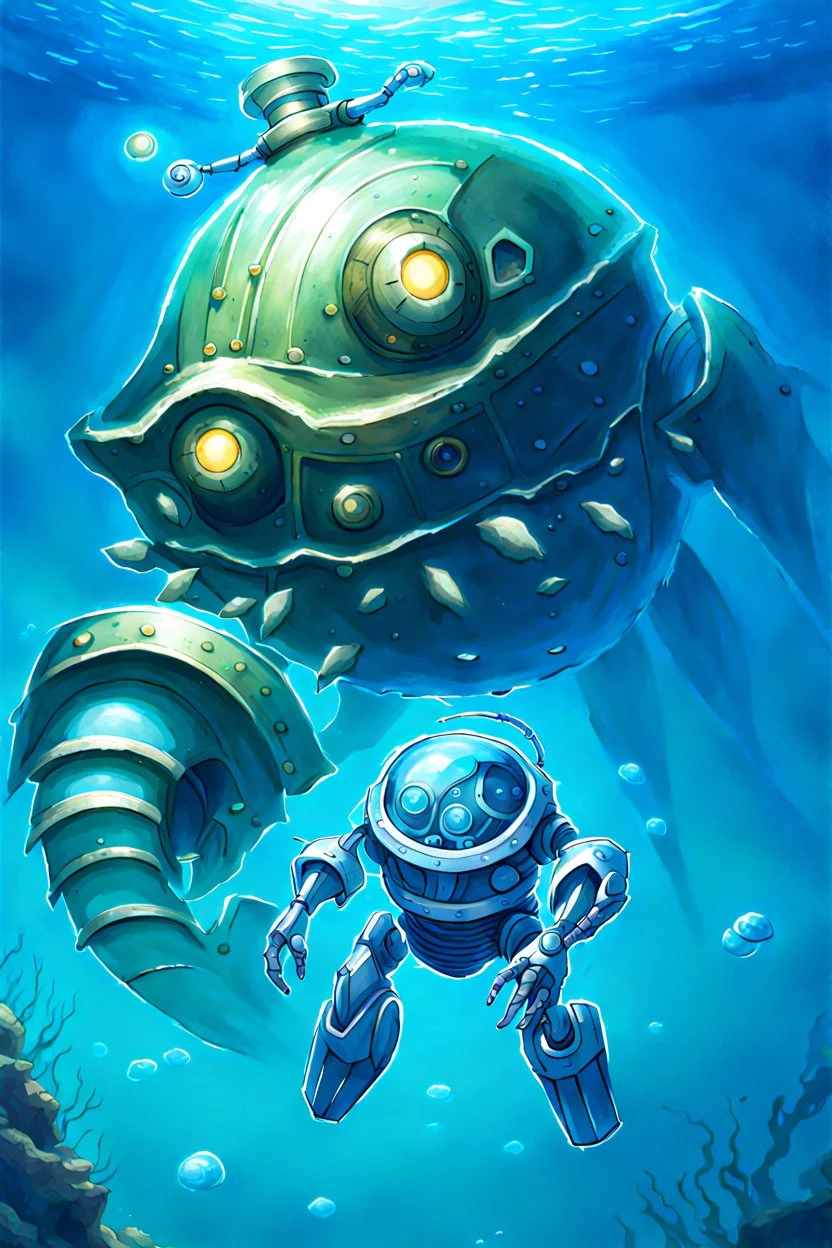 TCG fantasy artwork art of nautilus robot underwater