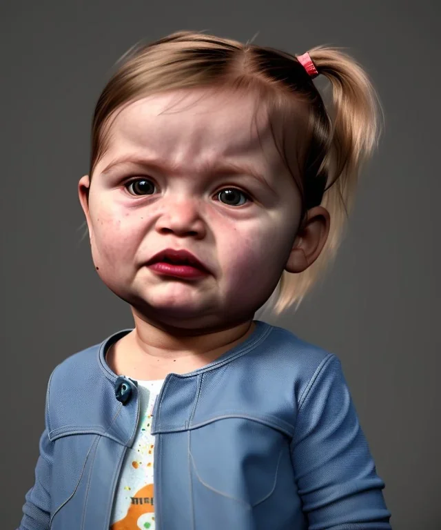 Penny Hofstadter toddler, full body, dramatic lighting, angry, hyper realistic