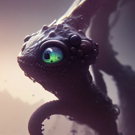 Cute fluid ink creature, big black eyes, unreal engine 5, 8k resolution, photorealistic, ultra detailed