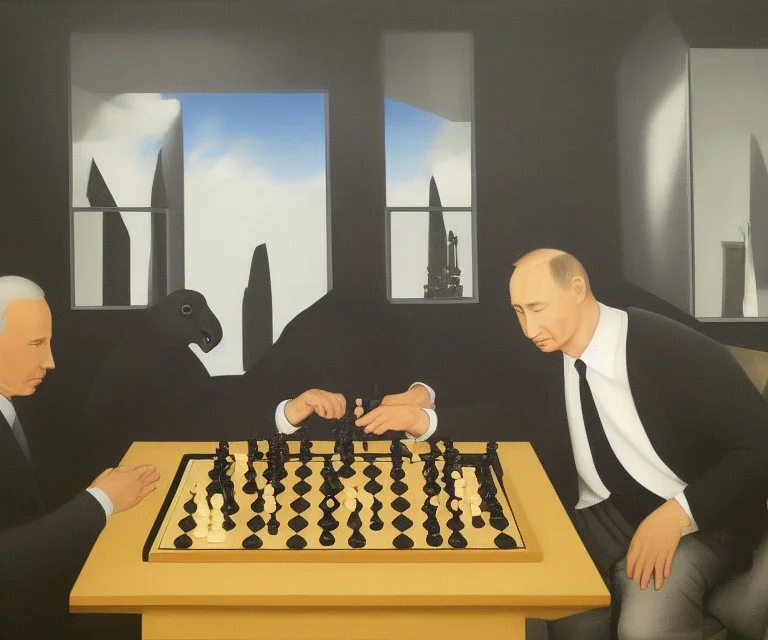 Putin, President Xi Of China And Joe Biden Play Chess With A Pigeon,Ufo,Complex Surgical Instruments,A Newborn Boy,Minimalism,Painting By ,Rene Magritte,Lucian Freud,Adrian Ghenie,Michelangelo,Salvador Dali,Pablo Picasso