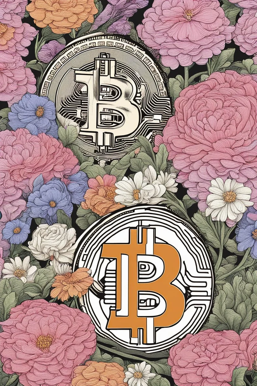 Bitcoin cryptocurrency alone are in the full blooming flowers