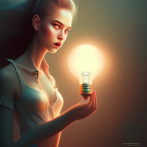 close up on cute dancing photographer,big light bulb, book cover, fantasy art, sketch, movie poster, mirrors