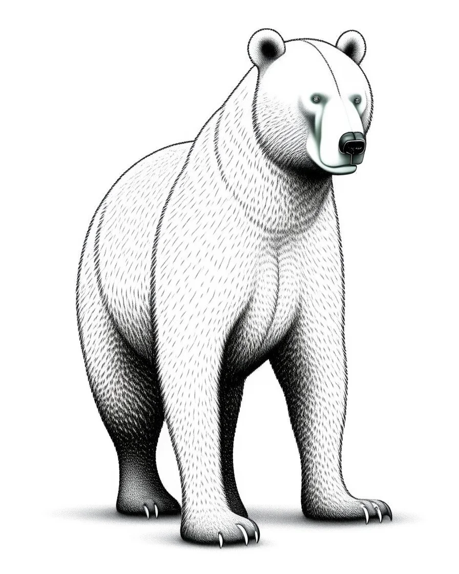 Fondo blanco Art illustration lineal polar bear, nieve, calidad ultra, hiperdetallado, 12k, fondo blanco, color blanco y negro full body