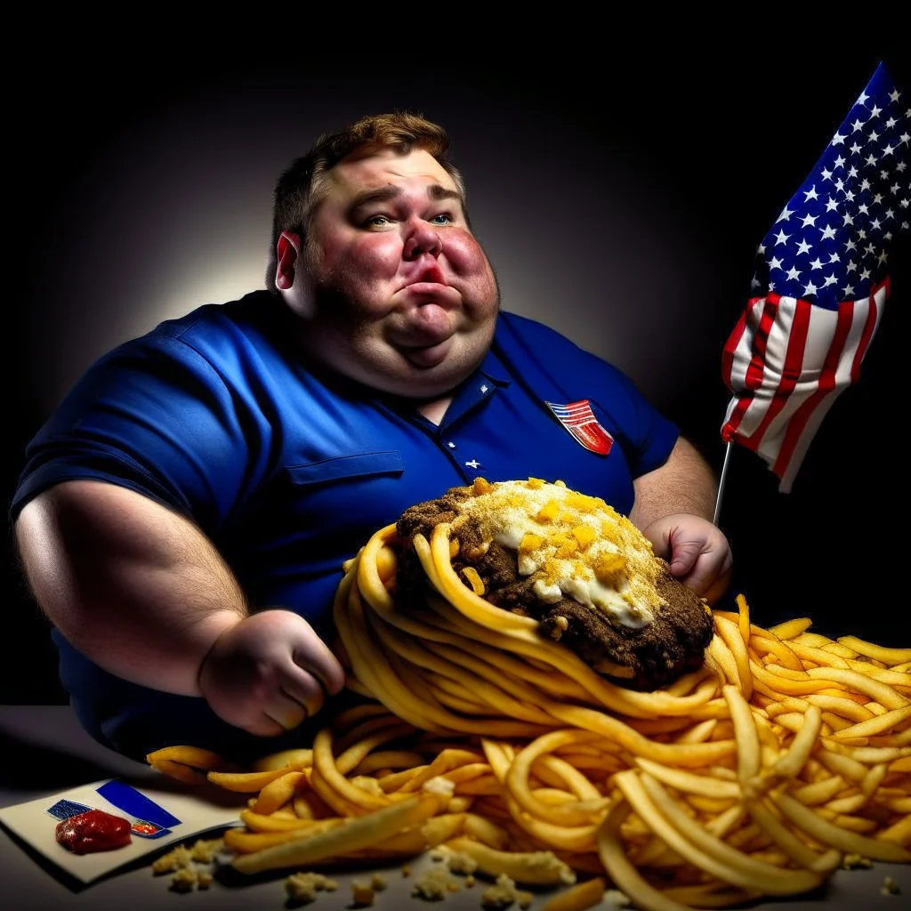 patriotic repulican super fat american eating a giant pile of fries on the moon HD