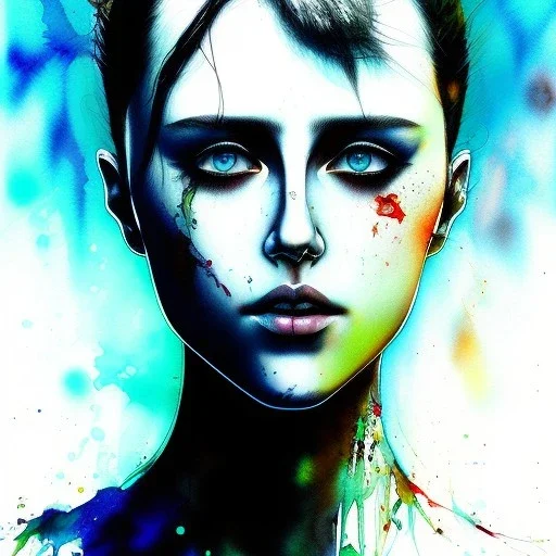 Singer Danish MØ face, watercolor illustration by _Yoji Shinkawa_,