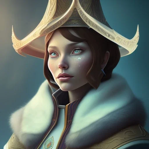 Portrait of Merlín with wizard hat and mid-12th century wizard apparel.extremely detailed face,crystal clear Big eyes,perfectly centered image,intricate detail.Diseney style, korra character style.and Kilian Eng art color