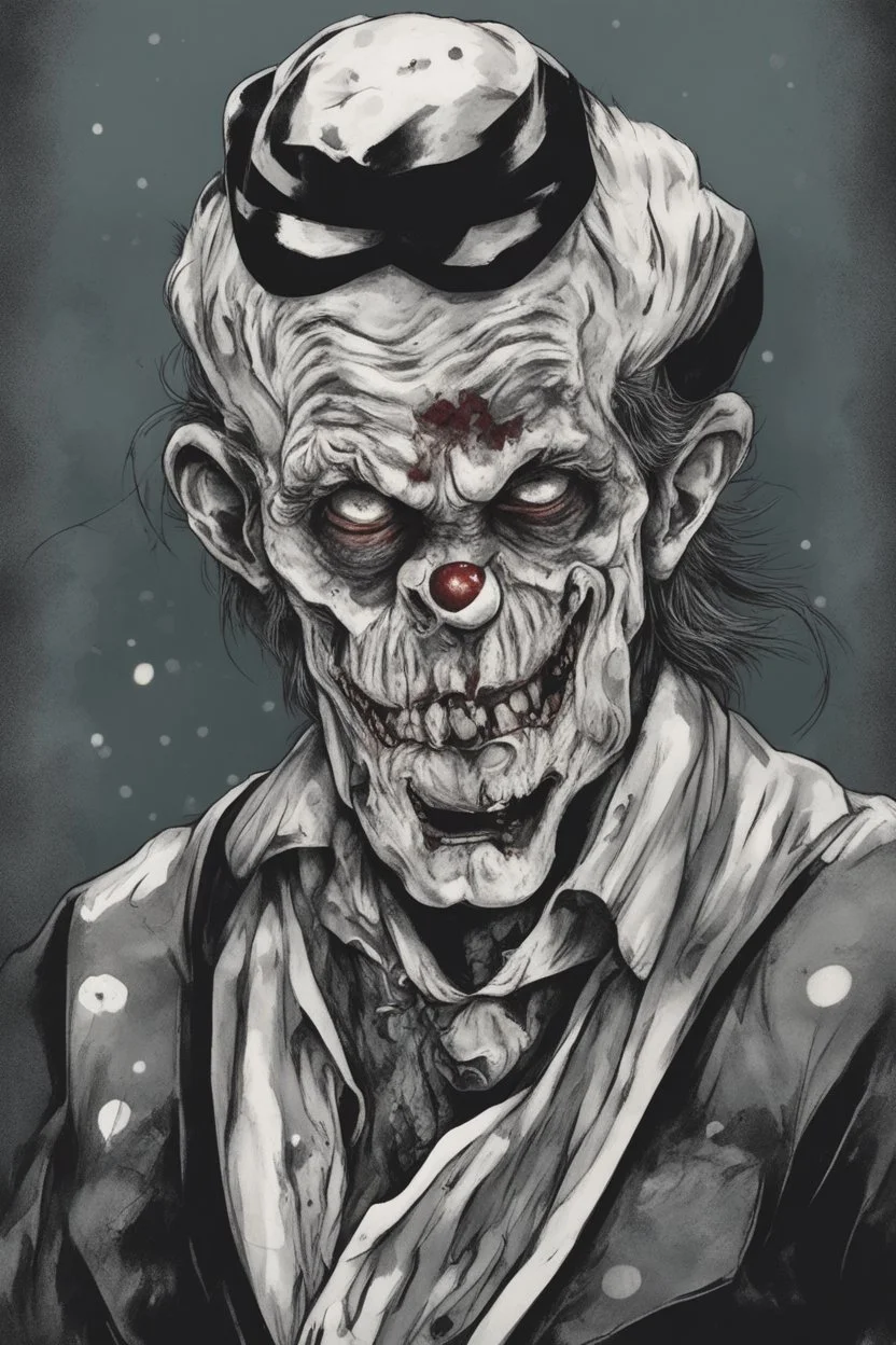 A portrait of a zombie clown in manga style