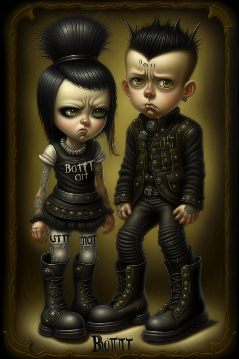 young goth girl and boy, dressed in gothpunk clothing and boots, sign reads "GOTHFEST", by naoto hattori