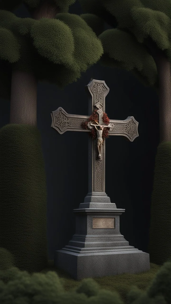 photorealistic hyperdetailed grave marked with a wooden cross